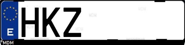 Matrícula española HKZ, correspondiente al año 2012
