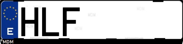 Matrícula española HLF, correspondiente al año 2012