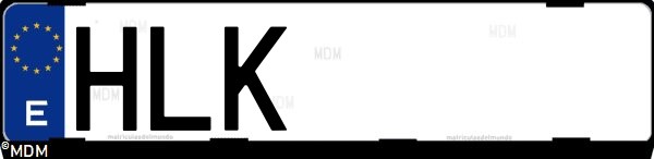 Matrícula española HLK, correspondiente al año 2012