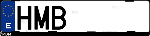 Matrícula española HMB, correspondiente al año 2012