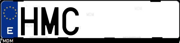 Matrícula española HMC, correspondiente al año 2012