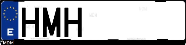 Matrícula española HMH, correspondiente al año 2012