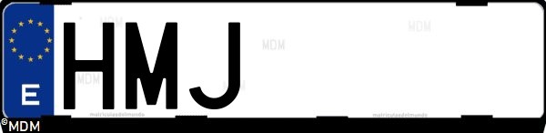 Matrícula española HMJ, correspondiente al año 2012