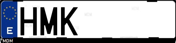 Matrícula española HMK, correspondiente al año 2012