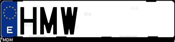 Matrícula española HMW, correspondiente al año 2012