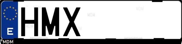 Matrícula española HMX, correspondiente al año 2012