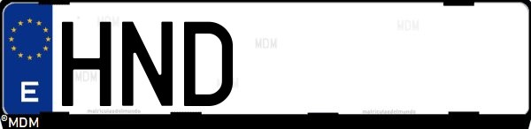 Matrícula española HND, correspondiente al año 2012