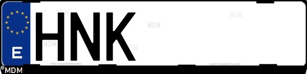 Matrícula española HNK, correspondiente al año 2012