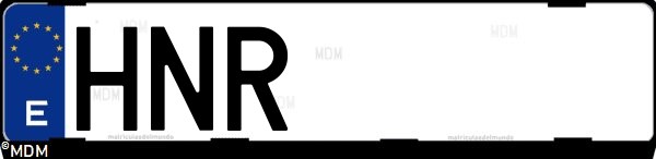 Matrícula española HNR, correspondiente al año 2013