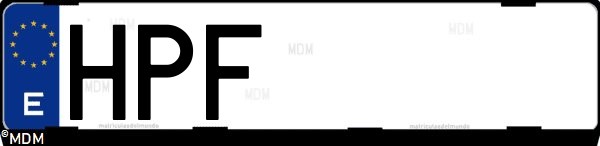 Matrícula española HPF, correspondiente al año 2013