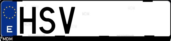Matrícula española HSV, correspondiente al año 2013