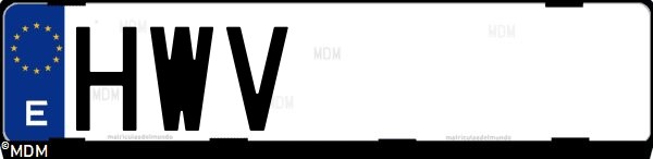 Matrícula española HWV, correspondiente al año 2014