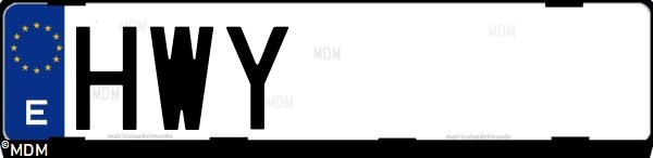 Matrícula española HWY, correspondiente al año 2014