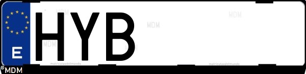 Matrícula española HYB, correspondiente al año 2014