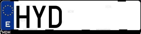 Matrícula española HYD, correspondiente al año 2014