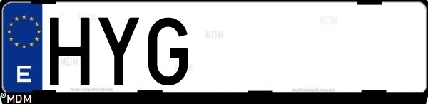 Matrícula española HYG, correspondiente al año 2014