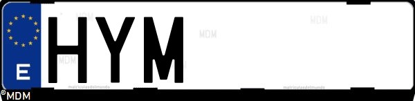 Matrícula española HYM, correspondiente al año 2014