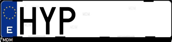 Matrícula española HYP, correspondiente al año 2014