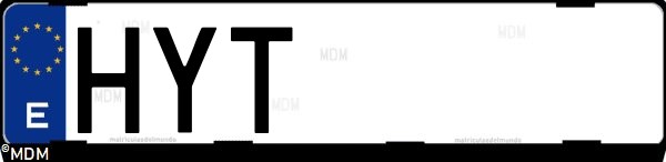 Matrícula española HYT, correspondiente al año 2014