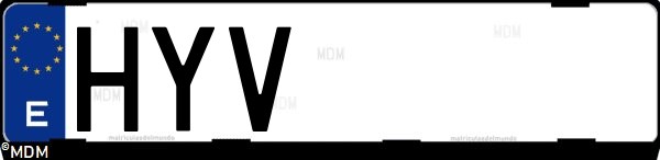 Matrícula española HYV, correspondiente al año 2014