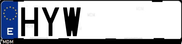 Matrícula española HYW, correspondiente al año 2014