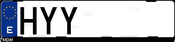 Matrícula española HYY, correspondiente al año 2014
