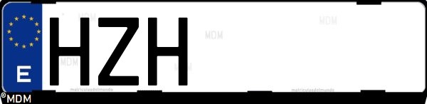 Matrícula española HZH, correspondiente al año 2014