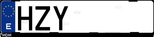 Matrícula española HZY, correspondiente al año 2014