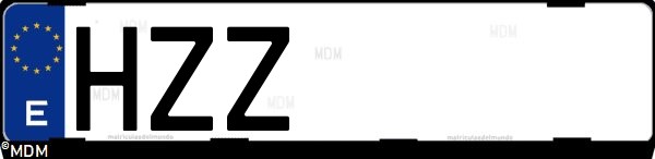 Matrícula española HZZ, correspondiente al año 2014