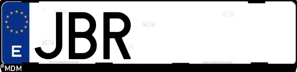 Matrícula española JBR, correspondiente al año 2014