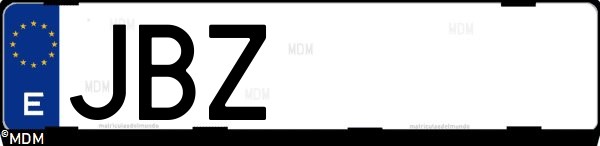 Matrícula española JBZ, correspondiente al año 2015