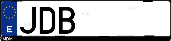 Matrícula española JDB, correspondiente al año 2015