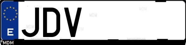 Matrícula española JDV, correspondiente al año 2015