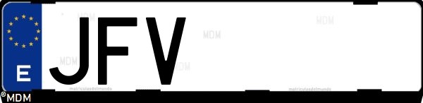 Matrícula española JFV, correspondiente al año 2015