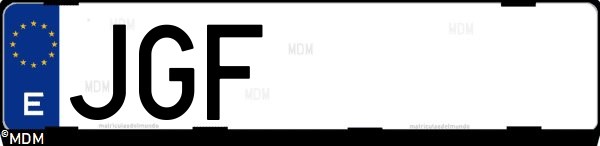 Matrícula española JGF, correspondiente al año 2015
