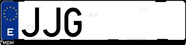 Matrícula española JJG, correspondiente al año 2015