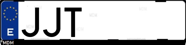 Matrícula española JJT, correspondiente al año 2015