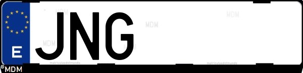 Matrícula española JNG, correspondiente al año 2016