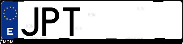 Matrícula española JPT, correspondiente al año 2016