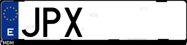 Matrícula española JPX, correspondiente al año 2016