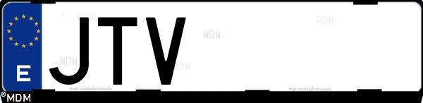 Matrícula española JTV, correspondiente al año 2016