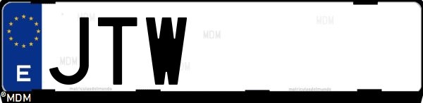 Matrícula española JTW, correspondiente al año 2016