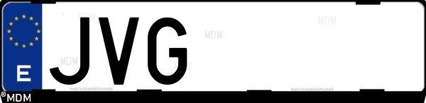 Matrícula española JVG, correspondiente al año 2016