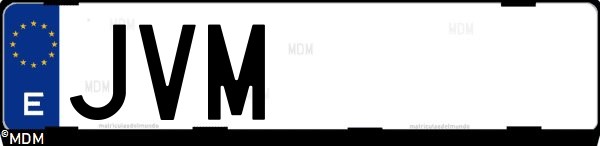 Matrícula española JVM, correspondiente al año 2016