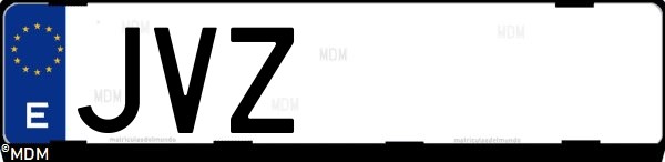 Matrícula española JVZ, correspondiente al año 2016