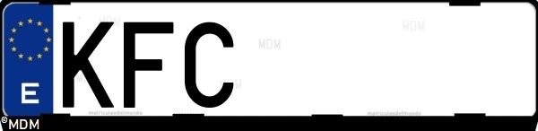 Matrícula española KFC, correspondiente al año 2017