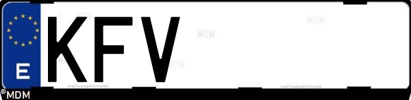 Matrícula española KFV, correspondiente al año 2017