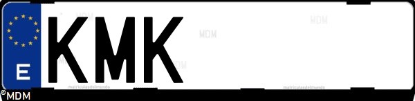 Matrícula española KMK, correspondiente al año 2018