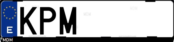 Matrícula española KPM, correspondiente al año 2018