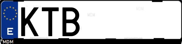 Matrícula española KTB, correspondiente al año 2019